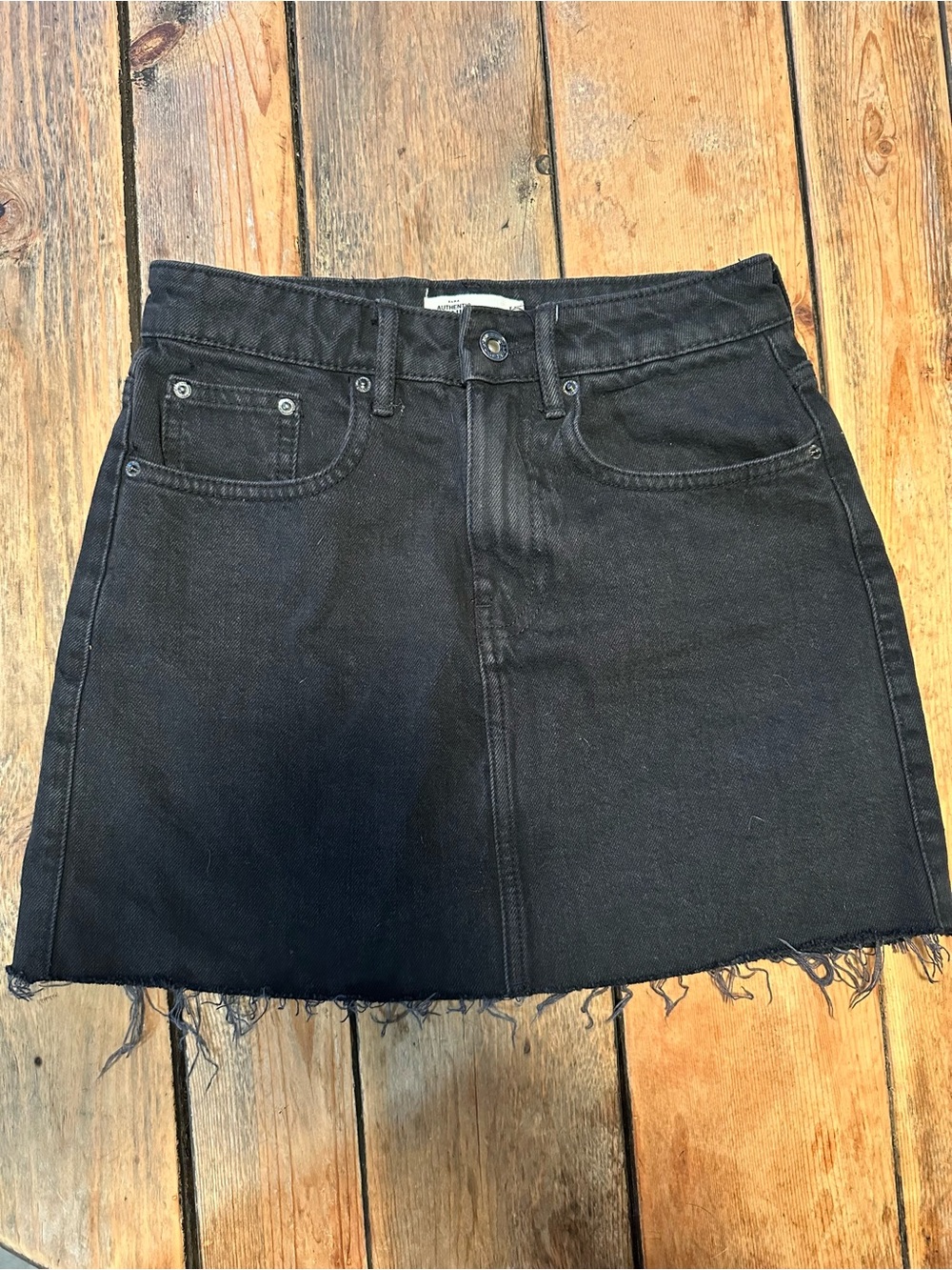 Zara Black Frayed Hem Denim Mini Skirt